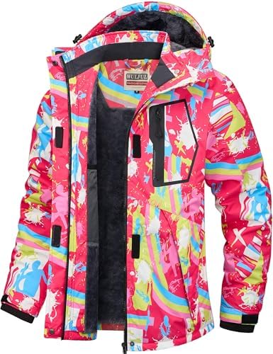 WULFUL Women's Waterproof Ski Jacket Warm Winter Coats Windproof Winter Jackets for Women Fleece Lined Windbreaker with Hood