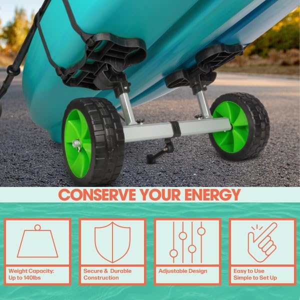 Kayak Cart - 140lb Capacity Canoe Dolly with Airless Tires, Aluminum Frame, and Straps for Small Watercraft - Kayak Accessories by RAD Sportz (Green)