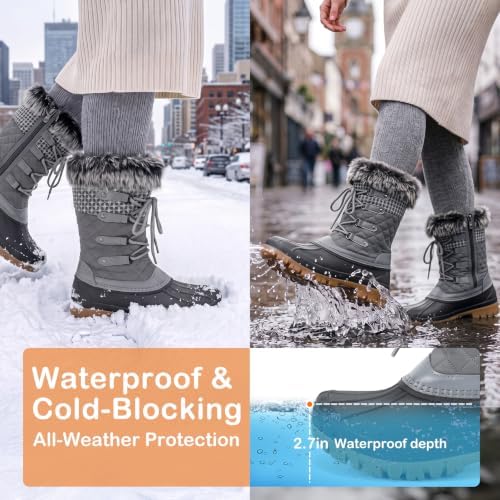 STQ Womens Winter Snow Boots, Waterproof Insulated Mid-Calf Duck Boots