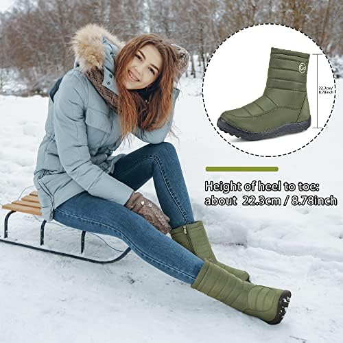 Alicegana Womens Winter Snow Boots for Women Waterproof Warm Fur Lining Mid Calf Boots with Zipper Comfortable Outdoor Shoes