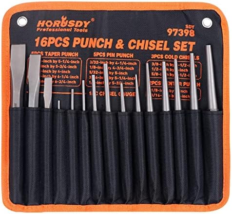 HORUSDY 16-Piece Punch and Chisel Set, Including Taper, Cold Chisels, Pin, Center