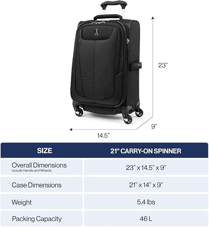 Travelpro Maxlite 5 Softside Expandable Luggage with 4 Spinner Wheels, Lightweight Suitcase, Men and Women, Shadow Grey, Carry-on 21-Inch