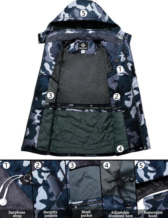 GEMYSE Men's Winter Ski Jacket Waterproof Snow Coat with Detachable Hood