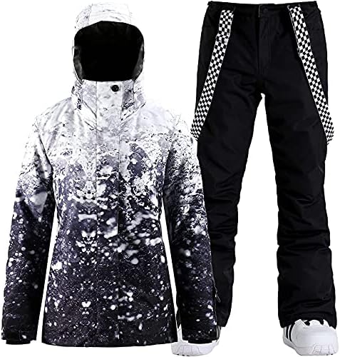 Womens Ski Jacket Pants Set Waterproof Snowboard Snow Pants Hooded
