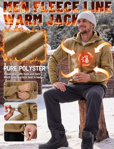 TACVASEN Men's Fleece Softshell Jacket Waterproof Winter Tactical Hooded