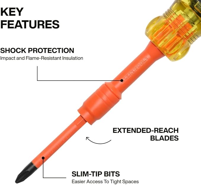 Klein Tools 32306INS 6-in-1 Insulated Multi-Bit Screwdriver, Multi-Bit Driver with Auto-Locking Collar, 1000V Rated, In-Handle Bit Storage