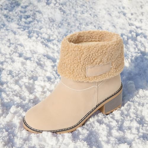 VIMISAOI Mid calf Winter Boots for Women Warm Ankle Snow Chunky Heel Boots