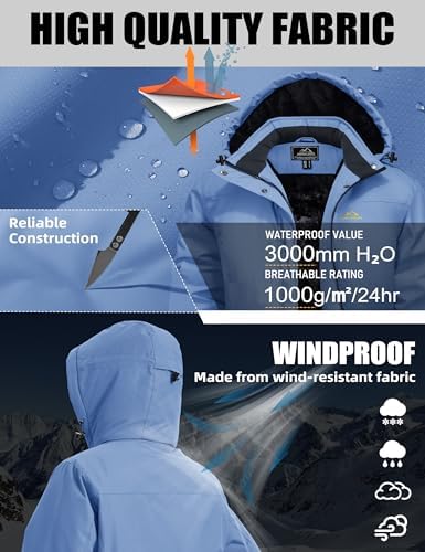 MAGCOMSEN Women's Winter Coats Waterproof Ski Snow Warm Fleece Lined Jacket