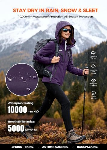 wantdo Women's Ski Jacket Waterproof Warm Fleece Lined Winter Snow Coat