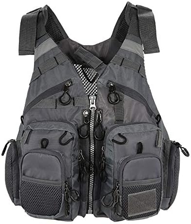JKSPORTS Fly Fishing Vest - Fishing Safety Life Jacket for Swimming, Sailing, Boating, Kayak - Floating Multifunction Breathable Backpack for Men and Women - Adjustable, Grey/Green/Red/Blue