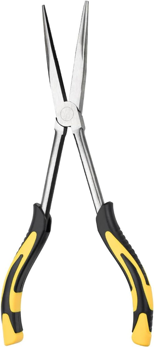 Premium Long Needle Nose Pliers-11’’, Paper Clamp Precision, Chromium-Vanadium Steel, Soft Grip with Wire Cutter, Long Nose Cutting Pliers for Home, Fishing, Jewelry, Crafts,1pcs