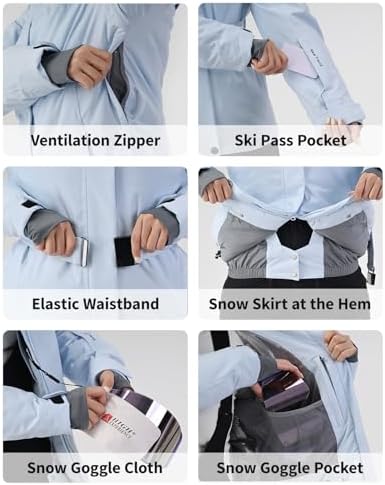 Womens Ski Jacket Fitted Belted Snow Coat with Fur Hood