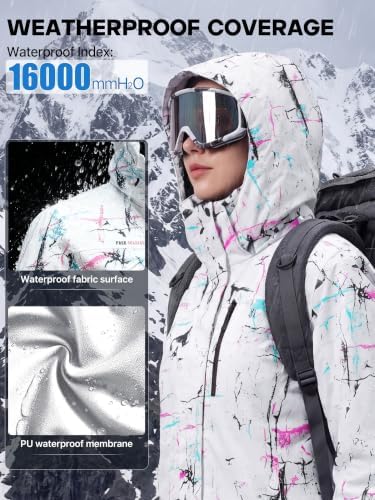 FREE SOLDIER Women's Waterproof Ski Snow Jacket Fleece Lined Warm Winter Rain Jacket with Hood Fully Taped Seams