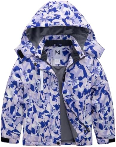 KVE Girls' Ski Jacket Waterproof Hooded Insulated Winter Coat