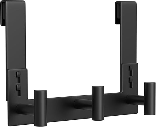 Extended Robe Door Hooks, Heavy Duty Stainless Steel Towel Hooks for Frameless Glass Shower Doors, Towel Hanger Rack, Shower Hooks for Bathroom (Black-3 Hooks, 1 Pack)