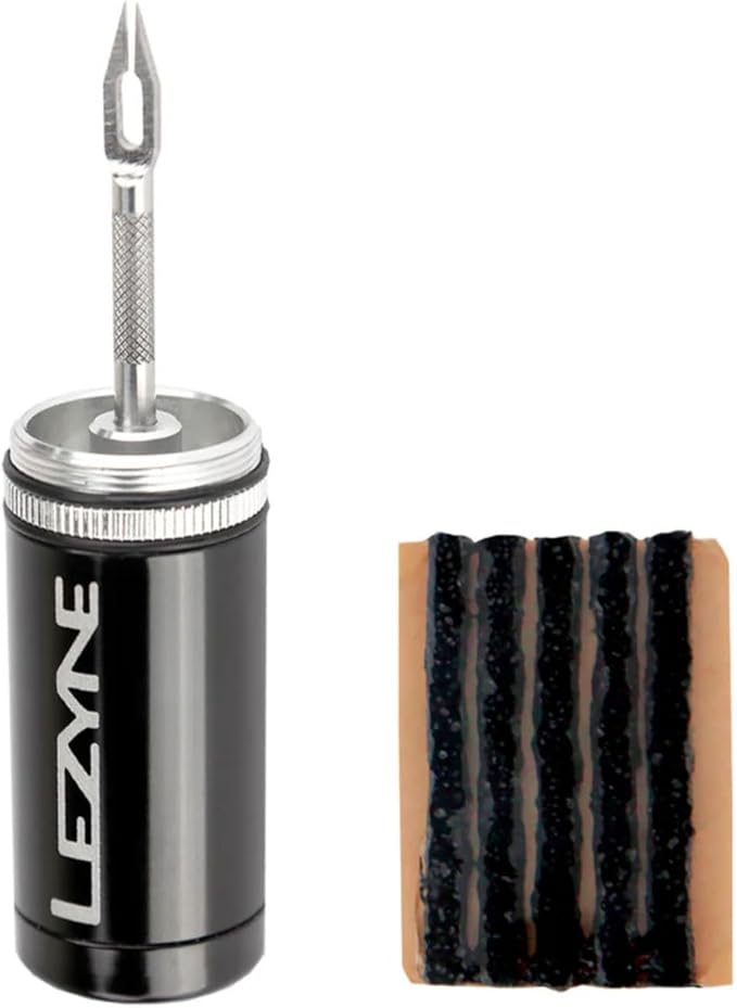LEZYNE Tubeless Bike Tire Repair Kit - Road, Mountain & Gravel Bicycle Puncture Tool Set - Portable Compact Aluminum Storage Container/Handle with Stainless Steel Reamer & 5 Extra-Tacky Plugs