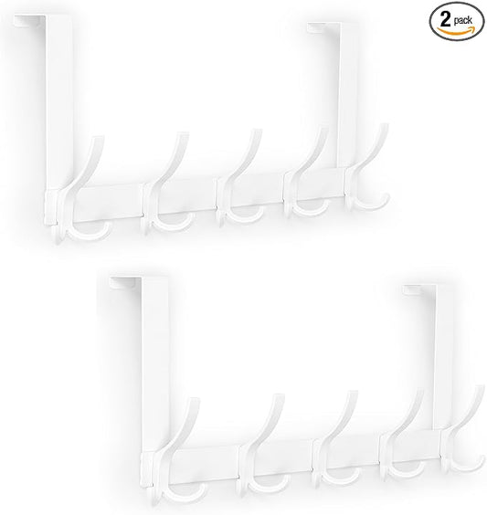 Over The Door Hooks for Hanging, Over The Door Hanger with 5 Triple Coat Hooks, Over The Door Towel Rack for Bathroom, Door Hanger Hooks for Coat, Bags and Hat (White, 2 Pack)