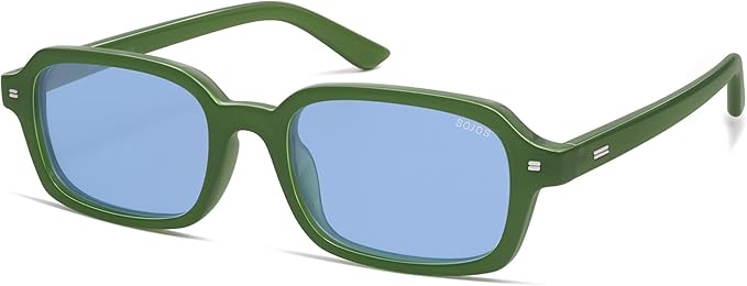 SOJOSトレンディ長方形偏光サングラス レディース メンズ、スモールレトロファッション薄型スリムスクエアサニー SJ2610