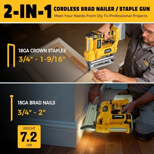 Ecarke Cordless 2" Brad Nailer Compatible with DeWalt 20V Battery(Tool only), 2 in 1 Electric Nail Gun Staple Gun with 18GA Nails, Power Nail Gun for Trim Wood Crafting Home Carpentry, 7.2LBS