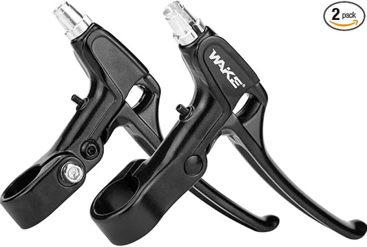 WAKE Bicycle Brake Levers 2pcs Mountain Bike Brake Handles 4 Finger 2.2cm Diameter for Most Bicycle, Road Bike, MTB, BMX, Cycling (Aluminum Alloy, Black)
