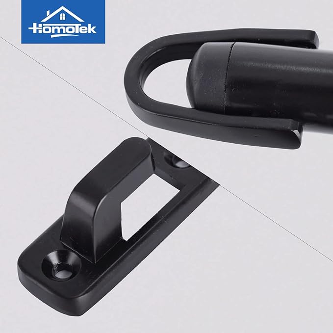 HOMOTEK Heavy Duty Latch Hook Stop Windproof,Door Holder Stopper with Sound Dampening Rubber Bumper Wall Mounted, Black, 1 Pack
