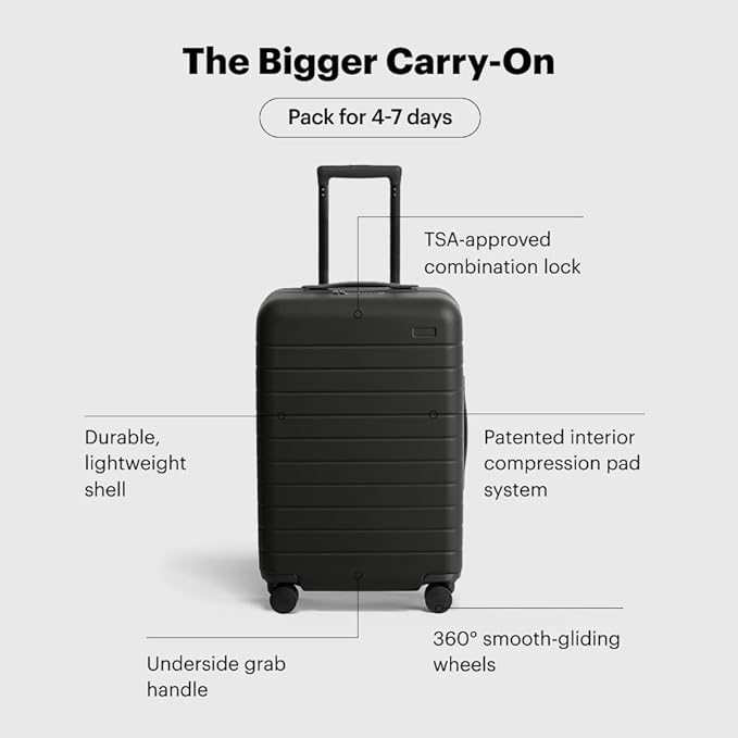Away Bigger Carry-On Luggage、軽量ハードサイド大型スーツケース、スピナーホイール、TSAロック、航空会社承認済み、ジェットブラック