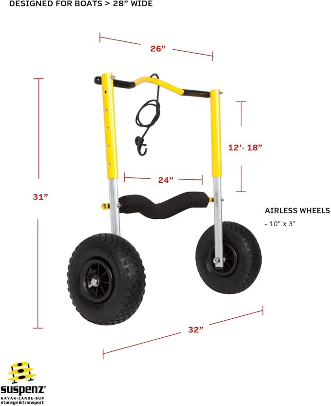 Suspenz Kayak Canoe Transport Cart, XL END Carrier Trolley with Airless Wheels, Yellow (22-0099)