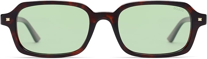 SOJOSトレンディ長方形偏光サングラス レディース メンズ、スモールレトロファッション薄型スリムスクエアサニー SJ2610