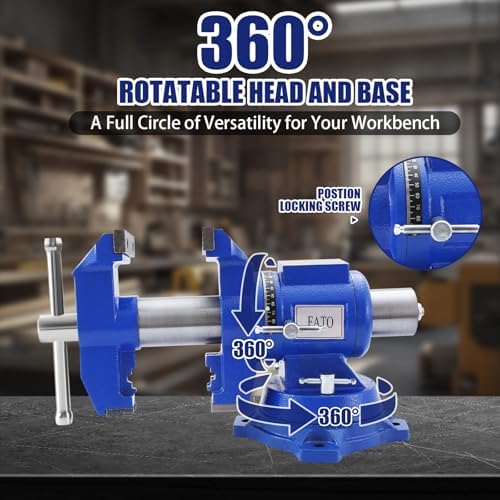 FATO 5” 360° Ductile Iron Bench Vise, 8800LB Force Blue