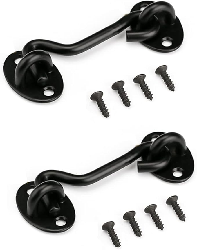 Privacy Hook and Eye Latch Easy Lock for Barn Door, Black (6 INCH-2PCS)