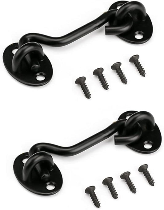 Privacy Hook and Eye Latch Easy Lock for Barn Door, Black (6 INCH-2PCS)