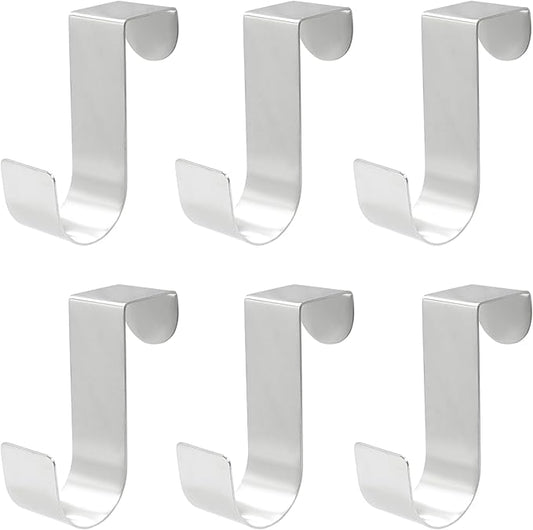 6 Pack Over The Cabinet Door Hook, Metal Single Over Door Hooks Hanger Hook for Hanging Stocking Clothes Towels (Silver)