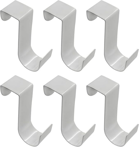 6 Pack Over The Cabinet Door Hook, Metal Single Over Door Hooks Hanger Hook for Hanging Stocking Clothes Towels (White)