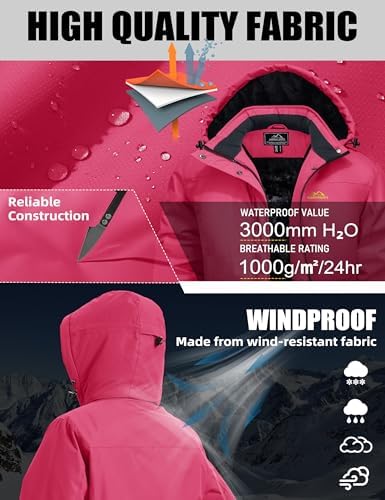 MAGCOMSEN Women's Winter Coats Waterproof Ski Snow Warm Fleece Lined Jacket
