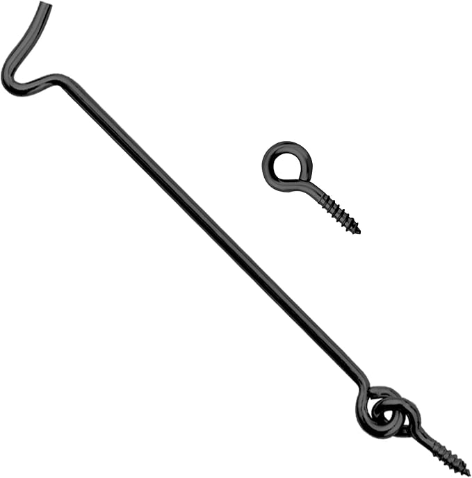 8 Pcs 4 inches Cabin Hook Eye Latch Gate Door Swivel Window Door Hook with Mounting Screws (Black, 4 inches)