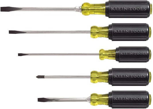 Klein Tools 85075 Screwdriver Set, Made in USA, Slotted and Phillips Screwdrivers with Cushion-Grip Handles and Tip-Ident, 5-Piece