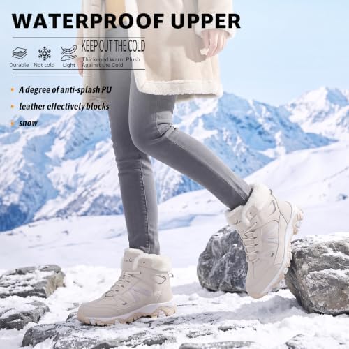 Littleplum Womens Snow Boots - Warm Fur Line Anti Slip Winter Short Boots Comfortable Lace Up Ankle Booties for Outdoor Hiking