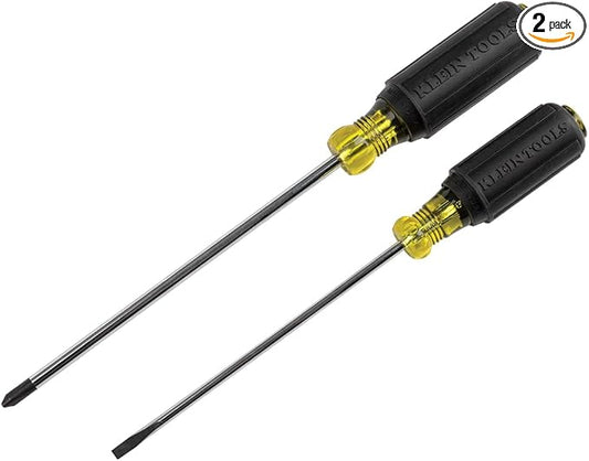 Klein Tools 85742 Screwdriver Set, Made in USA, 3/16 Cabinet and #2 Phillips Precision Machined Tips, Cushion-Grip Handles, Round Shank, 2-Piece
