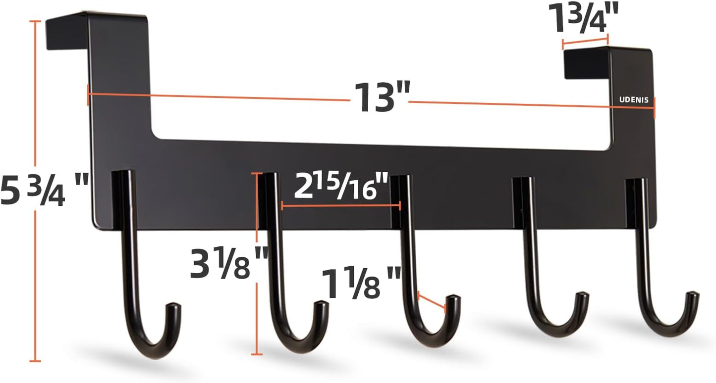 Over The Door Hooks Coat Rack,Over The Door Towel Hanger Drying Rack,Heavy Duty Aluminum Over The Door Towel Rack Hooks for Hanging Coat, Bag, Robe - 5 Hooks Black Color 2 Pack