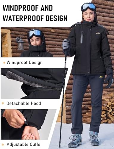 MAGCOMSEN Womens Winter Coats Waterproof Ski Snow Warm Fleece Rain Jacket