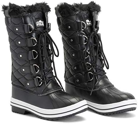 POLAR Womens Snow Boot Nylon Tall Winter Fur Lined Snow Warm Waterproof Rain Boot