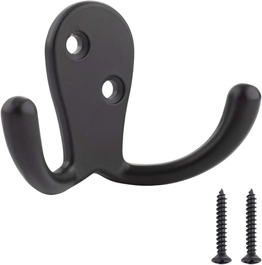 Amazon Basics Curved Zinc Robe Hook - Flat Black, 5-Pack | Curved