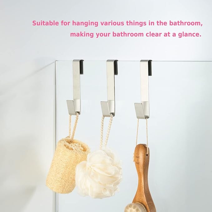 Extended Shower Door Hooks 6.5 Inch,Over Shower Door Hook for Bathroom,Towel Hooks, Suit for Frameless Glass Shower Door 0.39" (10 mm) Stainless Steel Brushed, 3 Pack