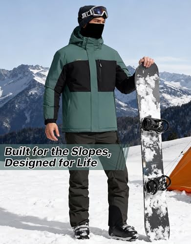 FREE SOLDIER Men's Warm Winter Fleece Lined Ski Snow Jacket with Hood