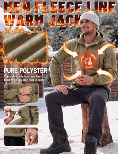 TACVASEN Men's Fleece Softshell Jacket Waterproof Winter Tactical Hooded