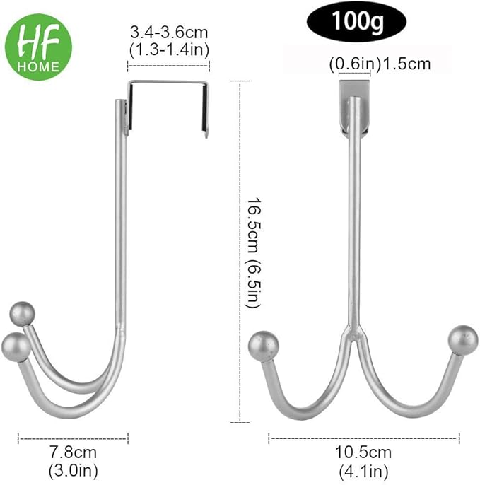 HFHOME 4Packs Over The Door Double Hanger Hooks, Metal Twin Hooks Organizer for Hanging Coats, Hats, Robes, Towels- Silver