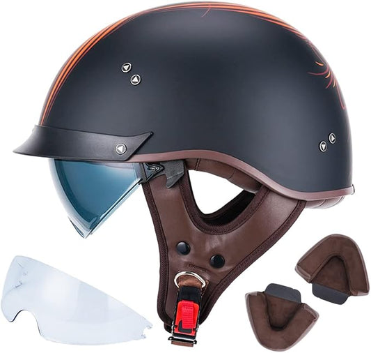 VCOROS Half Helmet Motorcycle DOT Approved Open Face Helmet F07 with Sun Visor and Quick Release Buckle for Adults Men and Women (Angel,M)