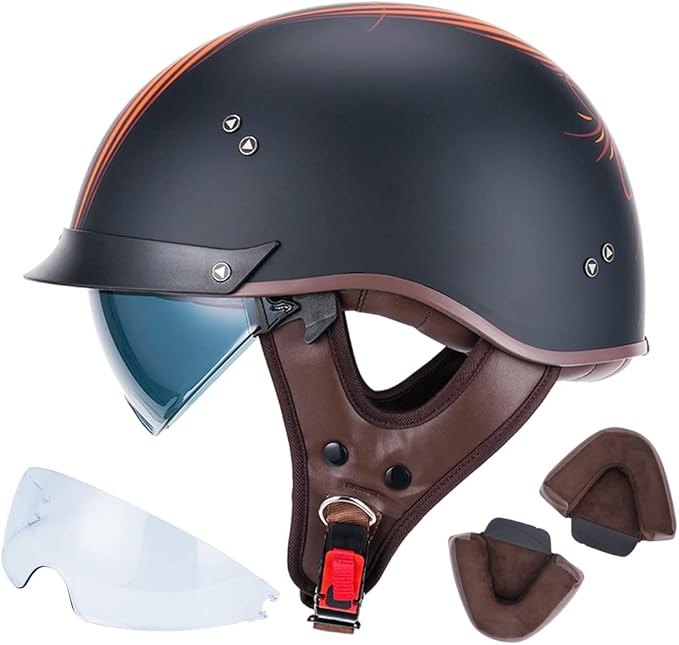 VCOROS Half Helmet Motorcycle DOT Approved Open Face Helmet F07 with Sun Visor and Quick Release Buckle for Adults Men and Women (Angel,XXL)