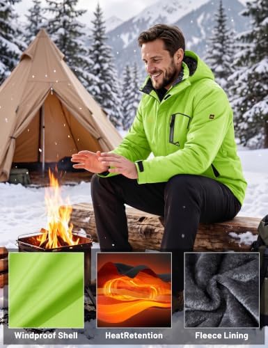 MAGCOMSEN Men's Winter Coats Water Resistant Ski Snow Jacket Warm Fleece Jacket Parka Raincoats With Hood Multi-Pockets