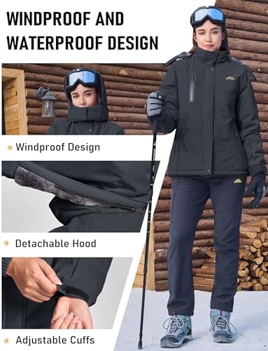 MAGCOMSEN Womens Winter Coats Waterproof Ski Snow Warm Fleece Rain Jacket